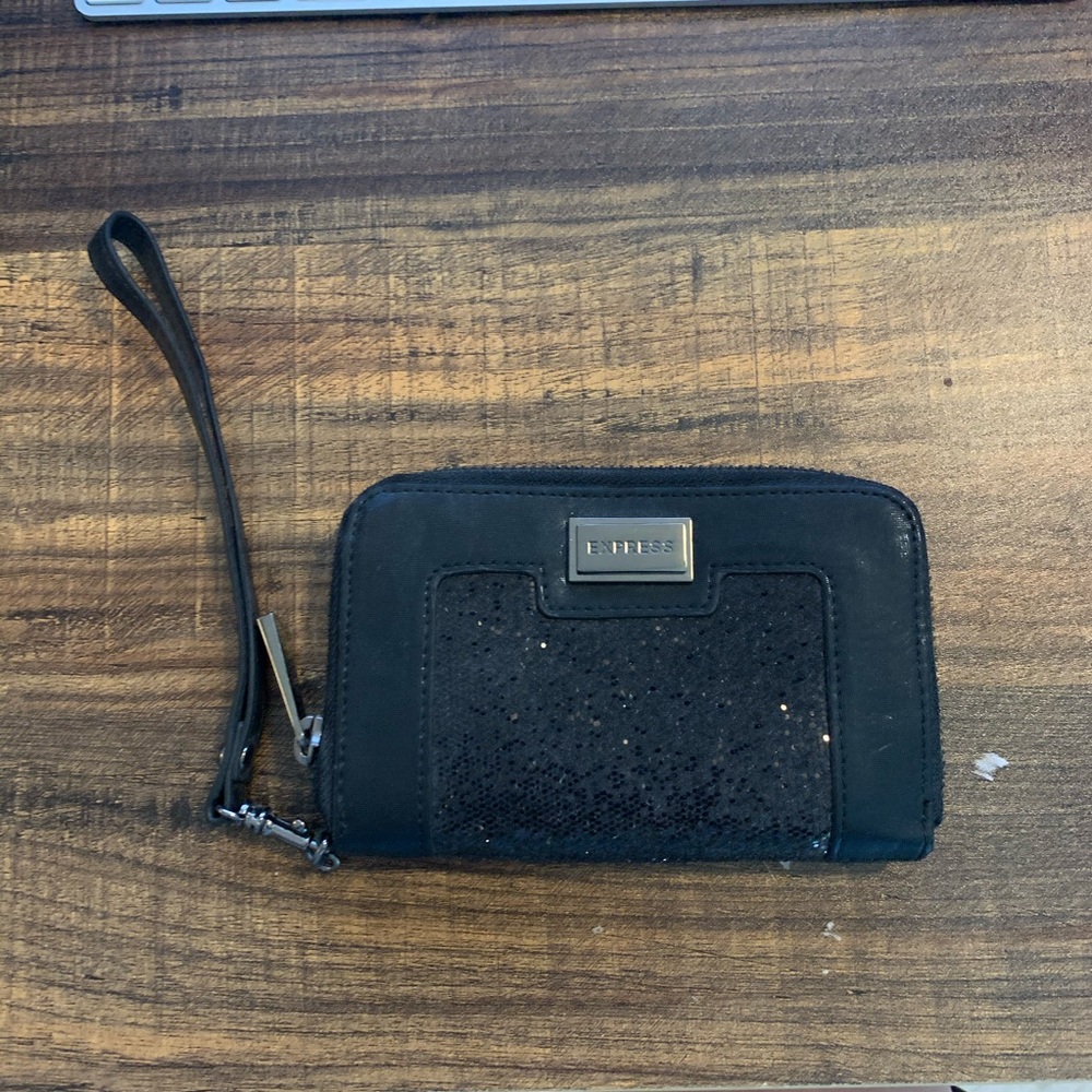 Black sparkly wallet and wristlet